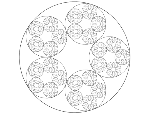 Recursive circle packing with PostScript
